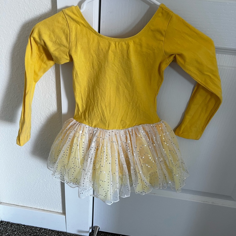 Yellow Kids dance Costume with Sparkly Skirt